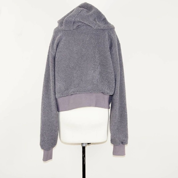Gymshark Borg Gray Faux Sherpa Hoodie Womens Sz L - Picture 2 of 9